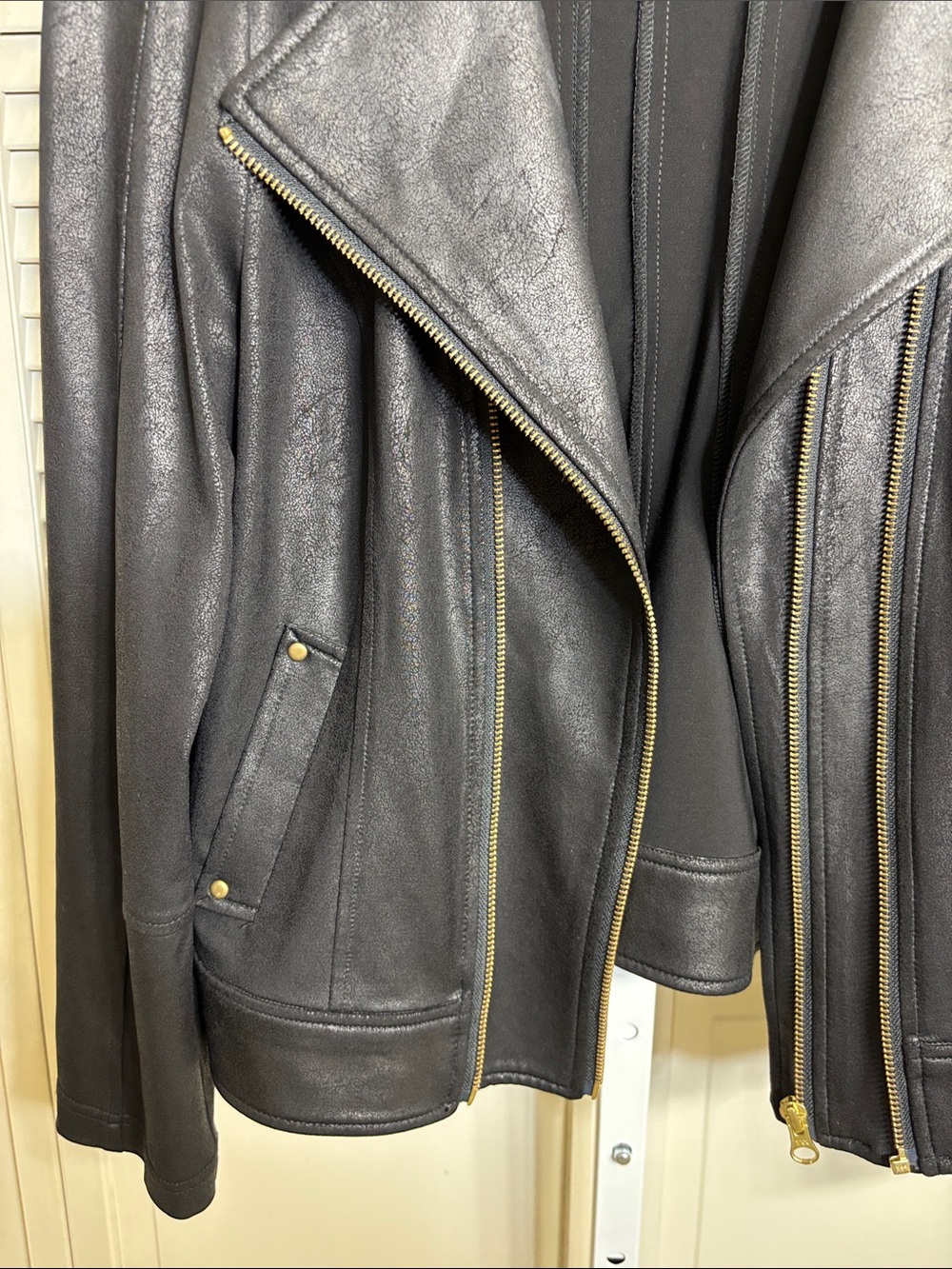 Clara Sunwoo Liquid Faux Leather Jacket with Double Zip Medium - Picture 9 of 16